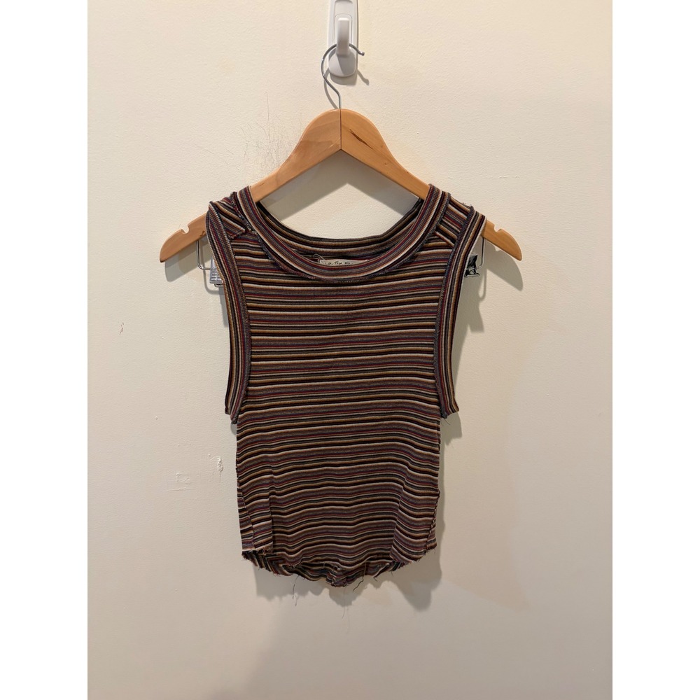 Free People We The Free Striped Ribbed Muscle Tank Top Multi Color Medium